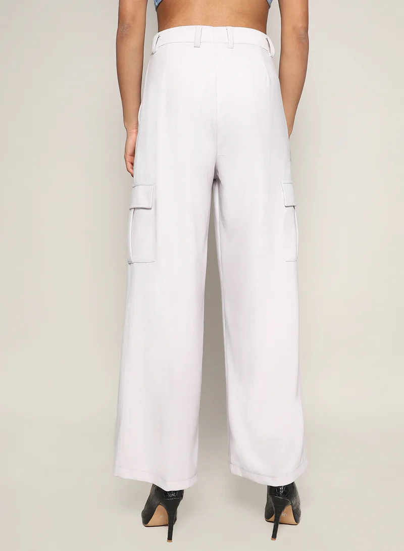Pinacolada  Women's Cream White Baggy Cargo Pants For Casual Wear | Mid-Rise | 4 Pockets | Button Closure | Cargo Pants Crafted With Comfort Fit For Everyday Wear for Women | Best Price UAE